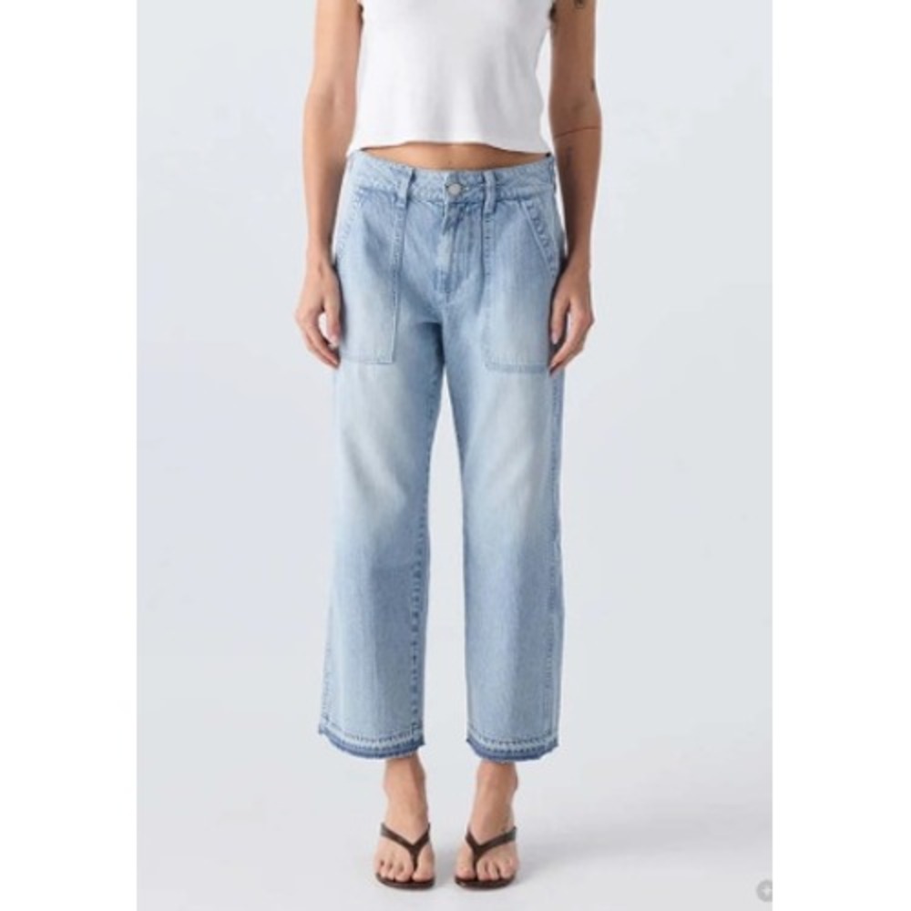 AMO Easy Army Slouch Crop Hickory Stripe Jeans Blue White Size 25 Utility